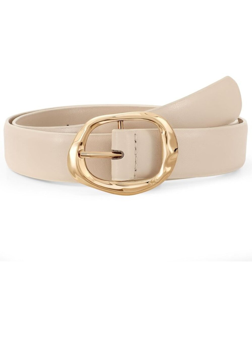 Women's Gold Beige Faux Leather Casual Waist Stylish Fashion Belt Gold Buckle